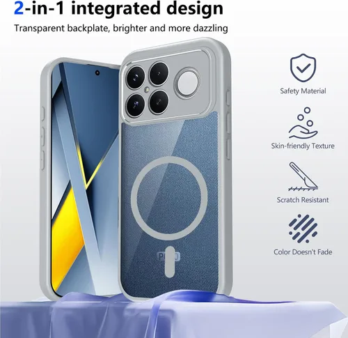 Vista 543 de Funda magnética transparente compatible con Xiaomi 17T, color negro 2 en 1 PC + TPU cubierta de teléfono a prueba de golpes, carcasa protectora