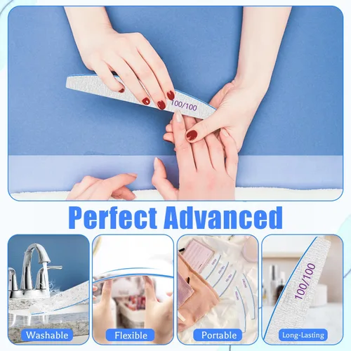 Vista 4 de BLESWIN Lima de uñas de grano 100/100, 25 piezas profesional de doble cara, herramienta gruesa reutilizable y lavable para uñas acrílicas y de gel