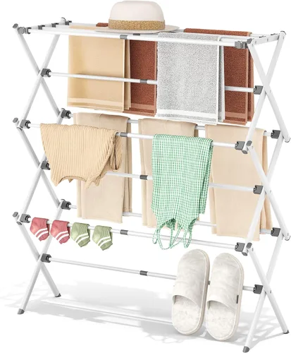 Vista 12 de Estante de Secado de Ropa, Perchero Plegable para Ropa, Estante de Secado de Lavandería Expandible, Pequeño Perchero para Ropa de Bebé, Toalla