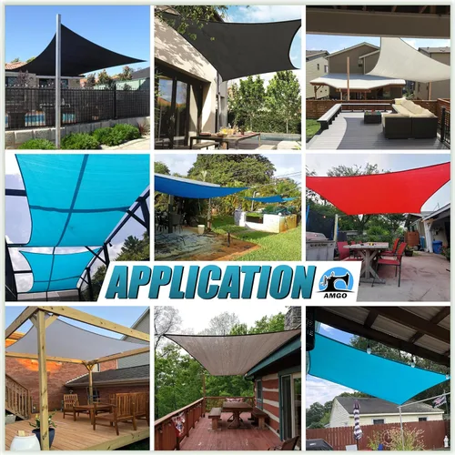 Vista 4 de Amgo - Parasol rectangular beige personalizado de 7' x 8', toldo UPF50+ AGTAPR0810, para ordenar, 95% de bloqueo UV, permeable al agua y al aire