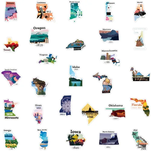 Vista 7 de Calcomanías de mapa de Estados Unidos, 50 unidades, Funimost Travel USA, calcomanías de vinilo impermeables para botellas de agua, laptop