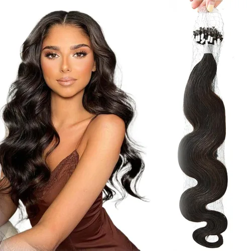 Vista 28 de Extensiones de cabello humano microlink de 16 pulgadas, extensiones de cabello natural suave de microcuentas, color #1 negro azabache, 100% cabello