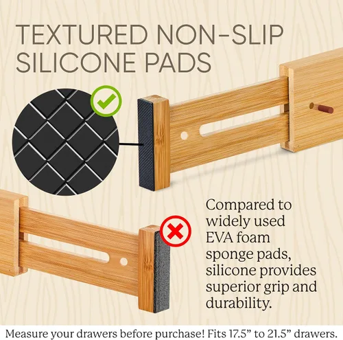 Vista 6 de Night Tree Separadores de cajones de bambú expandibles, organizadores de madera con resorte para ropa, utensilios de cocina, baño y cajones
