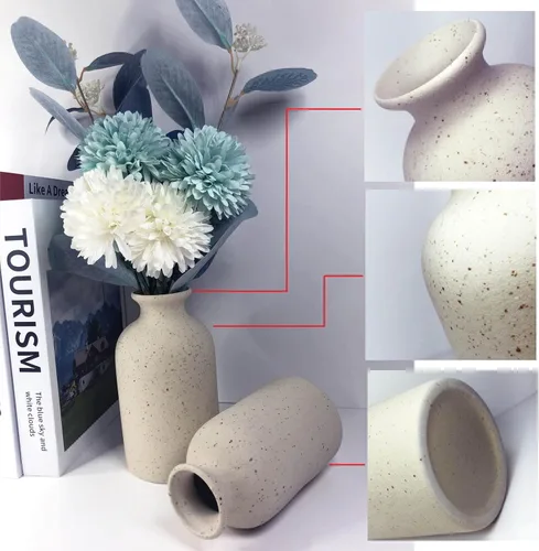 Vista 4 de Florero pequeño para decoración del hogar, jarrón blanco de cerámica, juego de 2 jarrones para flores, decoración de granja para el hogar, jarrones