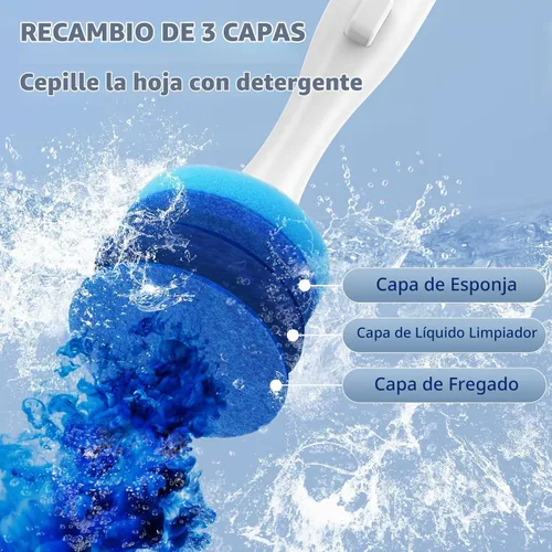 Vista 5 de Juego de cepillo eléctrico y soporte para inodoro, cepillo eléctrico para inodoro, juego de limpiador de cepillo de inodoro con 5 recambios