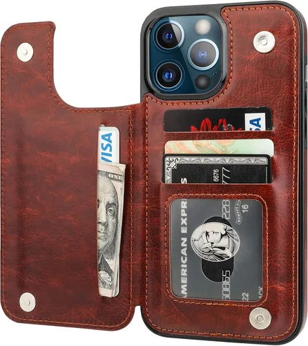 Vista 16 de ONETOP Compatible con iPhone 13 Pro Max Funda Tipo Cartera con Tarjetero, Cuero PU con Soporte Ranuras para Tarjetas, Doble Cierre Magnético y Negro