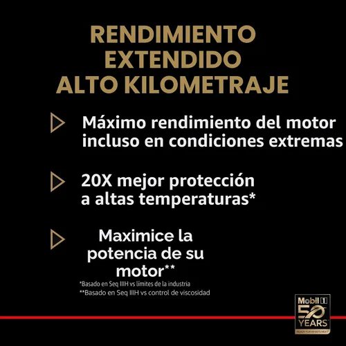 Vista 8 de Mobil 1 rendimiento extendido alto kilometraje 0W-20; 5QT