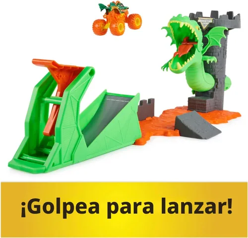 Vista 2 de Monster Jam, juego Dueling Dragon con camión monstruo Dragón exclusivo a escala 1:64, juguetes para niños de 3 años en adelante