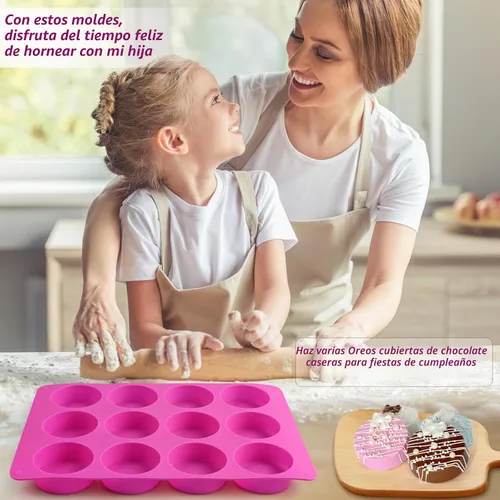 Vista 5 de 3 piezas de moldes redondos de silicona para galletas de chocolate, moldes cilíndricos de 12 cavidades para Oreos cubiertas de chocolate, pastel