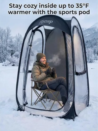 Vista 4 de Sports Tent Pop Up Shelter: Flycoop 37" L x 37" W x 63" H Weather Sports Pod for 1 Person Shelter in Winter Portable Camping Tents Outdoor Cold