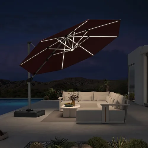 Vista 77 de PURPLE LEAF Sombrilla de patio de 9 x 12 pies con luces, sombrilla rectangular voladiza para exteriores, funciona con energía solar, LED