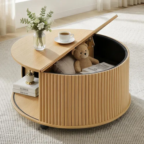 Vista 12 de KISLOT Mesa auxiliar ovalada con cajón, mesa central acanalada de 47.2 pulgadas para sala de estar, mesas de centro modernas con puerta corredera