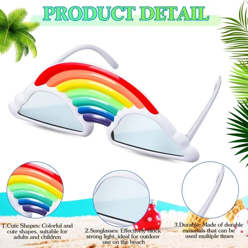 Vista 4 de Flutesan 3 pares de divertidos lentes hawaianos Luau, lentes de sol tropicales de playa, piña, arco iris, nube, dona, para niños, regalos de fiesta