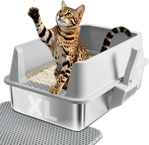 Vista 8 de Caja de arena de acero inoxidable con tapa, caja de arena para gatos