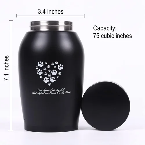 Vista 2 de Urnas de Acero Inoxidable para Mascotas, Urnas de Tamaño Adecuado para Cenizas de Mascotas (Mediano, Negro)