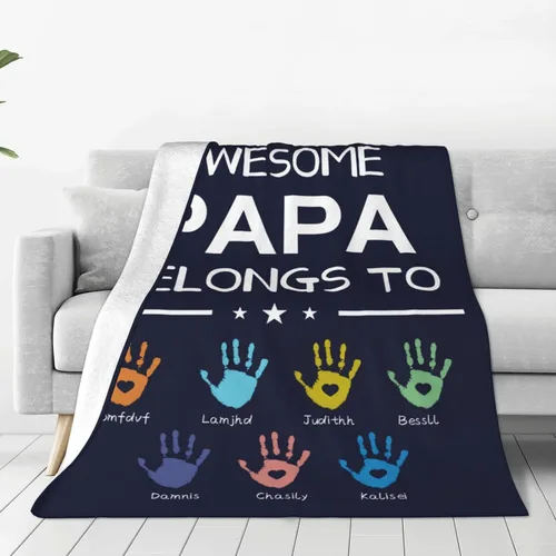 Vista 23 de Manta personalizada para papá con nombres de niños de 1 a 10 años, manta con texto en inglés "Thank You for Being The Best Dad Ever", para el Día