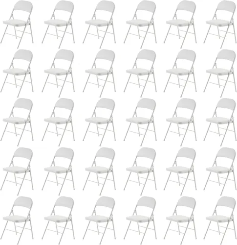 Vista 23 de Paquete de 4 sillas plegables negras, sillas plegables acolchadas con asiento y respaldo de piel sintética, sillas plegables de metal portátiles