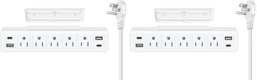 Vista 10 de Regleta de alimentación montable para debajo del escritorio de 40 W, enchufe plano de carga rápida USB-C de 20 W, protector de sobretensiones 1200J