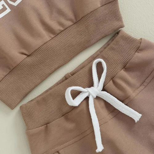 Vista 6 de Toddler Baby Girl Fall Winter Outfit Mamas Little Bestie Long Sleeve Sweatshirt Top Jogger Pants 2Pcs Clothes Set