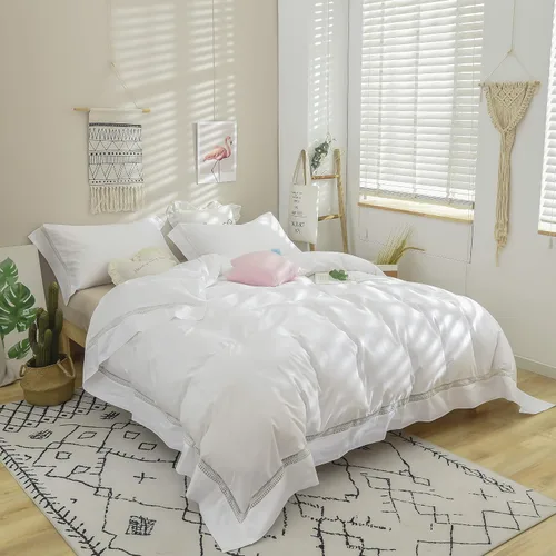 Vista 11 de FADFAY Juego de funda de edredón de encaje, ropa de cama blanca 100% algodón de 600 hilos, ropa de cama ultra suave, antidecoloración, elegante