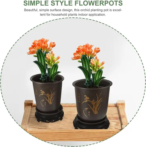 Vista 3 de BETOOKY 2 Set Orchid Flower Pots with Bases, ABS Indoor Planters Simple Surface Finish, Garden Windows Use, Airflow and Drainage Design, 2 Sets