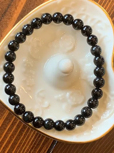 Vista 2 de Pulsera de ónix negro redonda de 0.236in elástica de 6 12 pulgadas con cuentas nunca usadas #20024