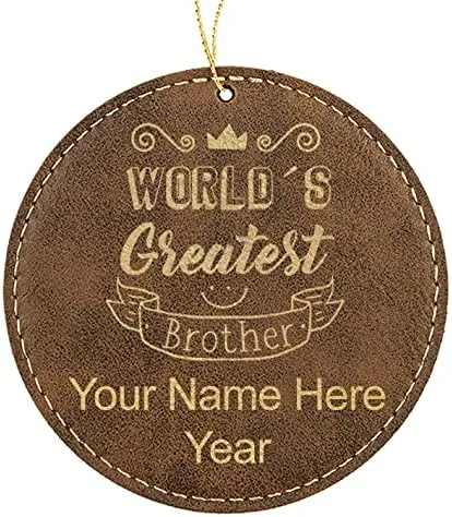 Vista 5 de LaserGram Personalized Christmas Ornament, World's Greatest Brother, Faux Leather, Custom Laser Engraved Gift Idea (Round Shape, Black with Gold)
