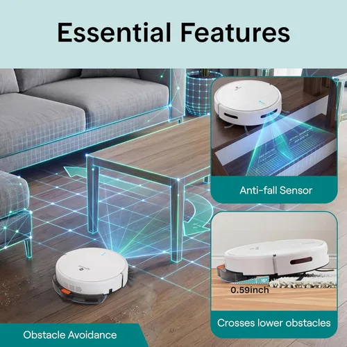 Vista 7 de SereneLife Robot aspirador automático y trapeador, control de aplicación, 3 modos de limpieza, sensores inteligentes anticaídas, carga automática
