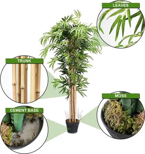 Vista 5 de FFlyer - Árbol de bambú artificial de 5 pies, árbol de bambú casi natural, bambú de estilo clásico, planta alta en maceta sintética para el hogar