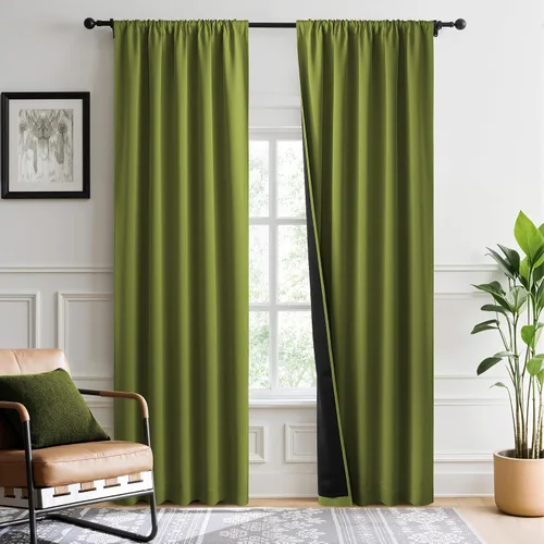 Vista 76 de NICETOWN Biscotti Beige 100% Cortinas opacas de 45" de largo para cocina, bolsillo con varilla para sótano completamente opaco, cortinas térmicas