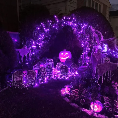 Vista 7 de JMEXSUSS 100 luces solares LED de Halloween al aire libre/250 LED púrpura luces de cadena de Halloween
