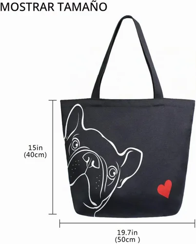 Vista 7 de ALAZA - Linda bolsa de lona grande con diseño de bulldog pug negro francés, reutilizable, para compras, con asas, resistente, lavable Multi 13