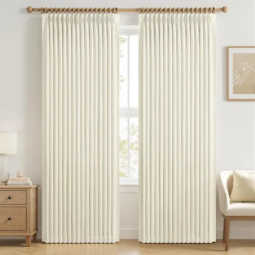 Vista 23 de Cortinas plisadas de lino opacas de 96 pulgadas de largo, juego de 2 paneles para oscurecer la sala de estar/dormitorio, cortinas térmicas virales