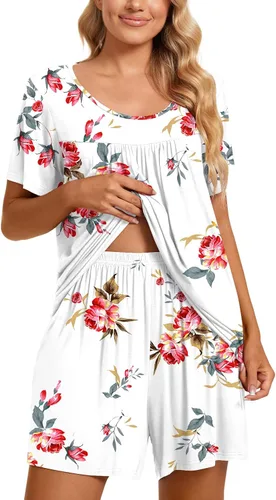 Vista 2 de TAOHUADAO Conjunto de pijama de 2 piezas para mujer, de manga corta, con bolsillos