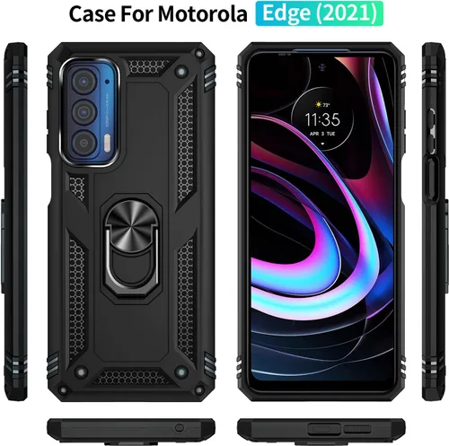 Vista 2 de Funda para Moto Edge 2021, con protector de pantalla, [grado militar] 16 pies, cubierta probada contra caídas con soporte magnético para Moto Edge