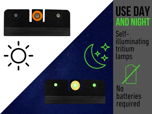 Vista 4 de XS SIGHTS R3D - Vista nocturna de tritio para pistolas S&W M&P, Sig, Canik, Taurus y HK, tritio delantero y trasero que brilla en la oscuridad