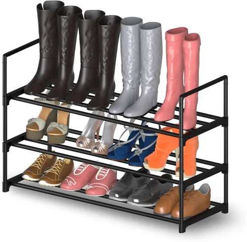 Vista 8 de Hsscblet - Estante de zapatos de metal de 2 niveles, organizador de almacenamiento ajustable para zapatos, almacenamiento apilable para botas