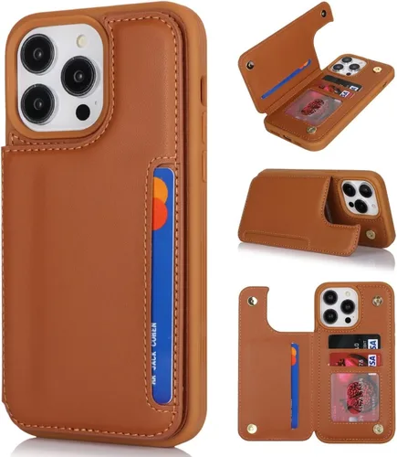 Vista 17 de iCoverCase Funda protectora de piel sintética compatible con iPhone 14 Pro Max con soporte para tarjetas, funda tipo cartera para mujeres y hombres