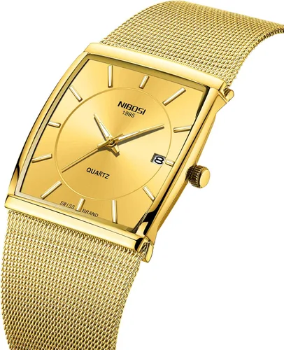 Vista 3 de NIBOSI Relojes para hombre, de moda, de lujo, casual, con correa de malla, impermeable, con fecha, cuadrado