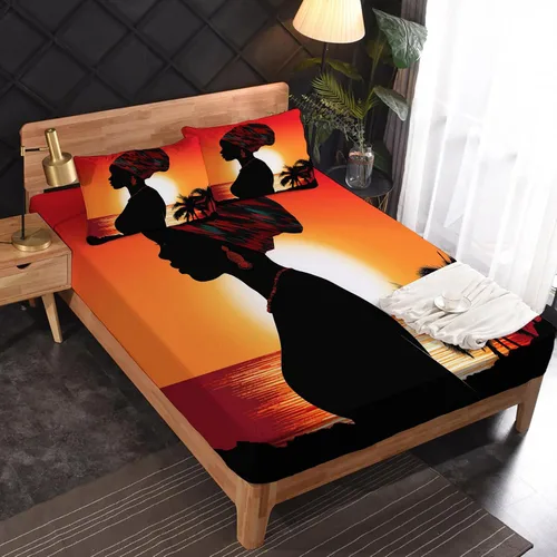 Vista 2 de Juego de sábanas de tamaño individual para mujer africana, sábanas afro, microfibra suave, bolsillo profundo, sábanas y fundas de almohada