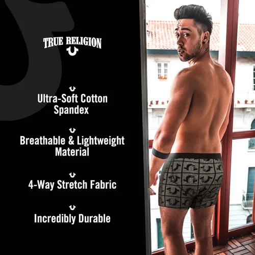 Vista 5 de True Religion Calzoncillos tipo bóxer de algodón elástico para hombre, paquete de 4