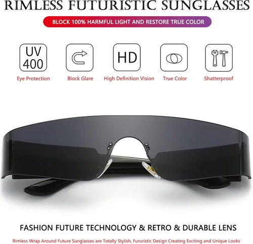 Vista 4 de AIEYEZO Modern Fashion Rimless Futuristic Wrap Around Sunglasses Women Men Cyberpunk Visor Sun Glasses Trendy Future Shades