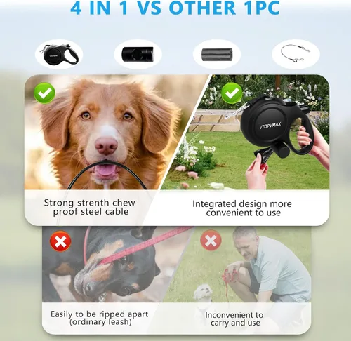 Vista 7 de Correa retráctil de 26 pies para perros medianos/grandes de hasta 110 libras, correa retráctil fuerte y resistente con cable a prueba de mordidas