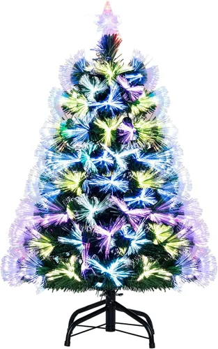 Vista 9 de BECOMFORT Árbol de Navidad de fibra óptica preiluminado de 3 pies, árbol de Navidad artificial con luces multicolor de brillo lento, estrella