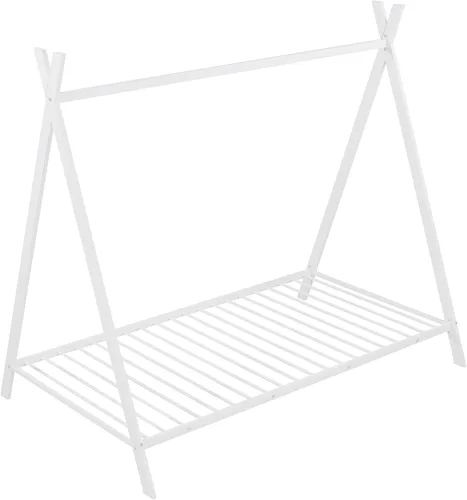 Vista 7 de SOFTSEA Cama triangular con listones, plataforma de cama de metal individual para niños (blanco)
