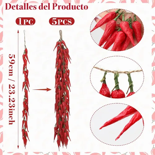 Vista 2 de Gresorth Corona de verduras artificiales para decoración de chile falso, 5 5 Cuerdas