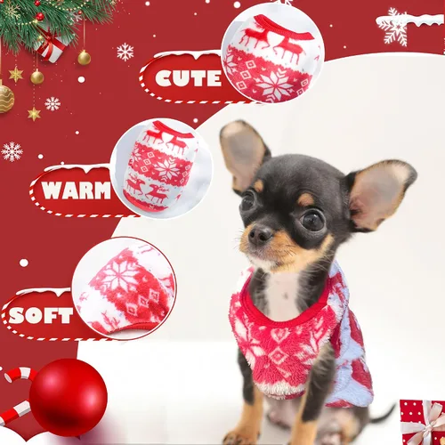Vista 2 de 2 Pieces Teacup Dog Clothes Dog Christmas Outfit Puppy Sweater for Small Dogs Chihuahua Sweater Puppy Clothes for Extra Small Dogs Xmas Pet Cat