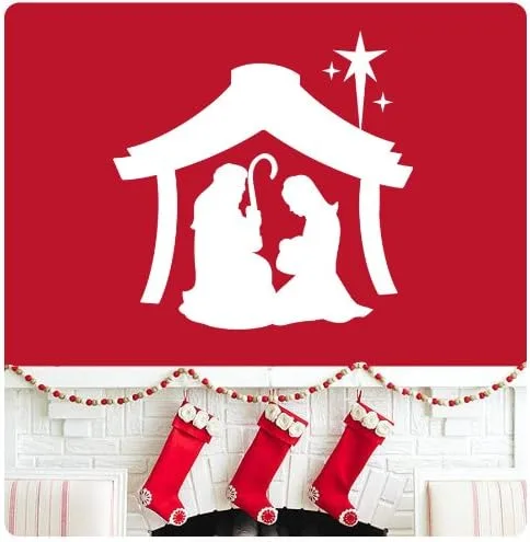 Vista 4 de Calcomanía de pared con diseño de belén de Joseph Mary Jesus, Feliz Navidad, Temporadas Saludos, Felices Fiestas, Signo de Santa Jesús, opciones