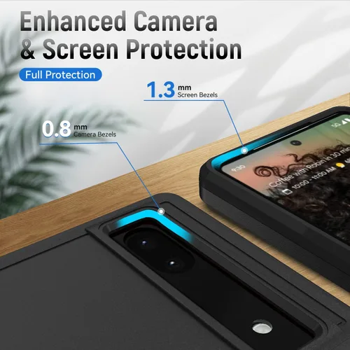 Vista 5 de Funda para Google Pixel 6A 5G con protector de pantalla, grado militar, de doble capa, resistente, a prueba de golpes, cubierta protectora de cuerpo