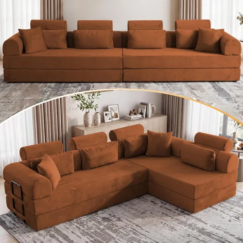 Vista 15 de Sofá modular en forma de L de 114 pulgadas con diván, sofá de pana sin hueso con otomana móvil, sofás de asiento profundo para sala de estar, sin